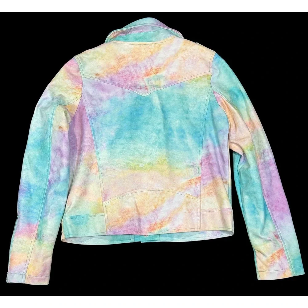 Blank NYC Girls Pastel Tie Dye Faux Leather Moto Jacket Zip Front Size 12 Large